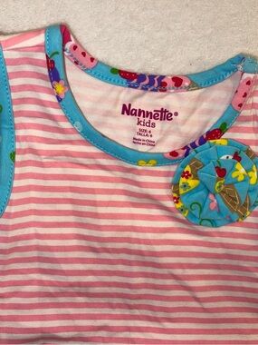 Nannette Pink Striped Tank with Blue Floral Accent
